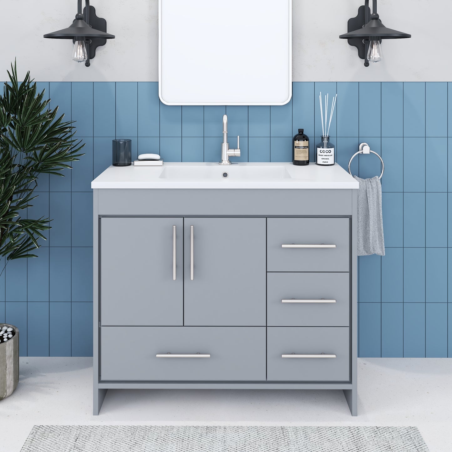 Flow 40" Bathroom Vanity with integrated counter top Right Side Drawers
