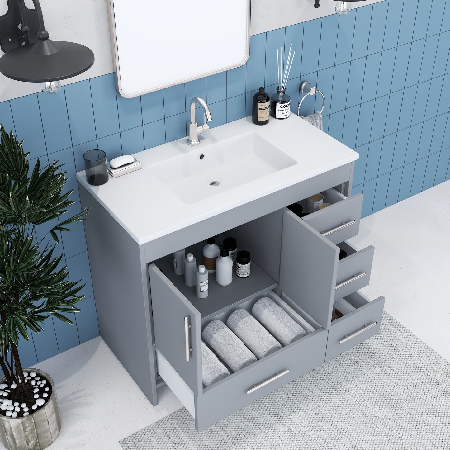 Flow 40" Bathroom Vanity with integrated counter top Right Side Drawers
