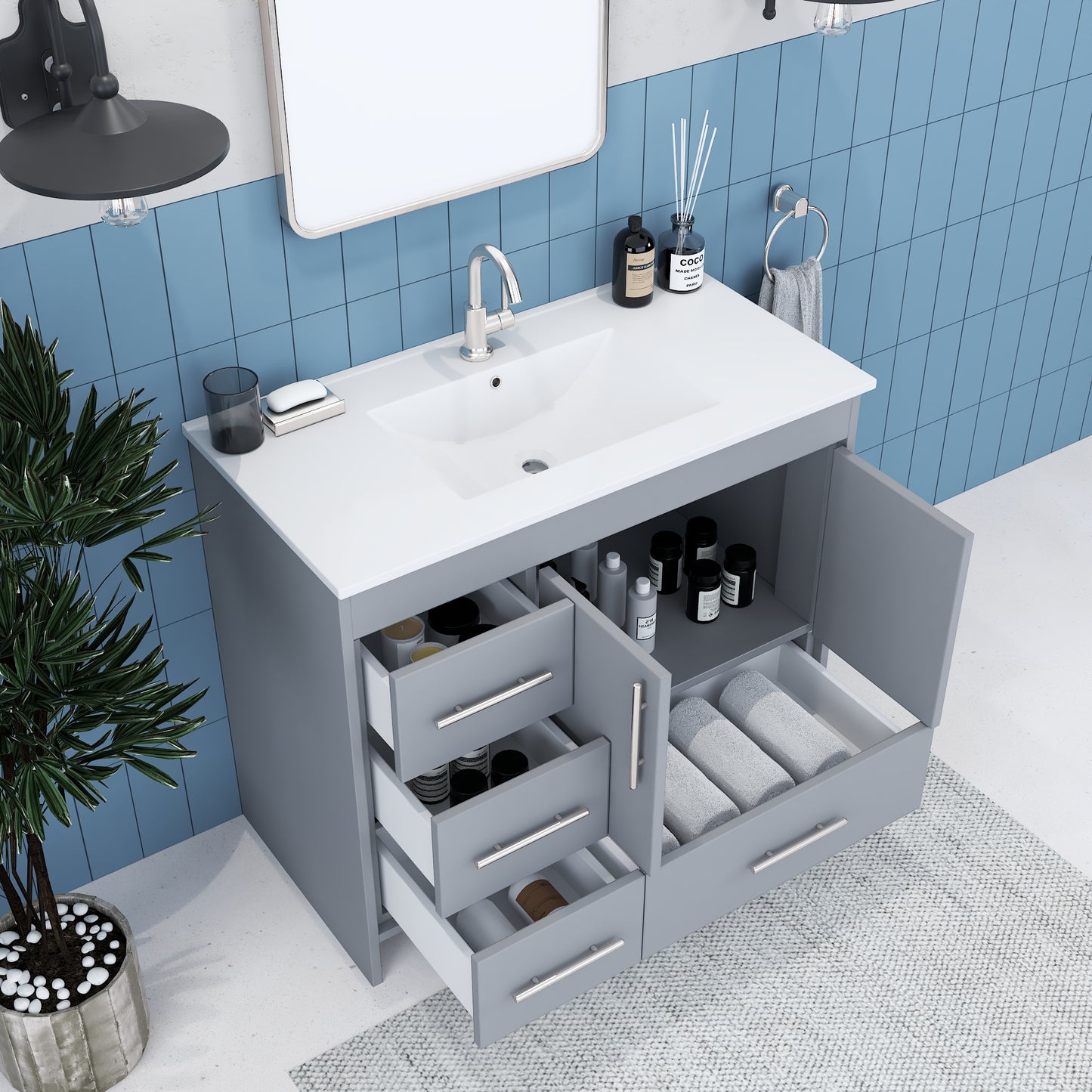 Flow 40" Bathroom Vanity with integrated counter top Left Side Drawers