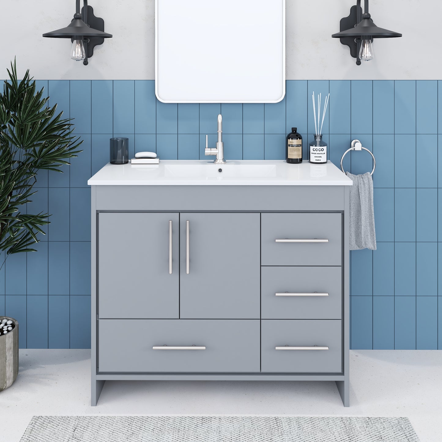 Flow 40" Bathroom Vanity with integrated counter top Right Side Drawers