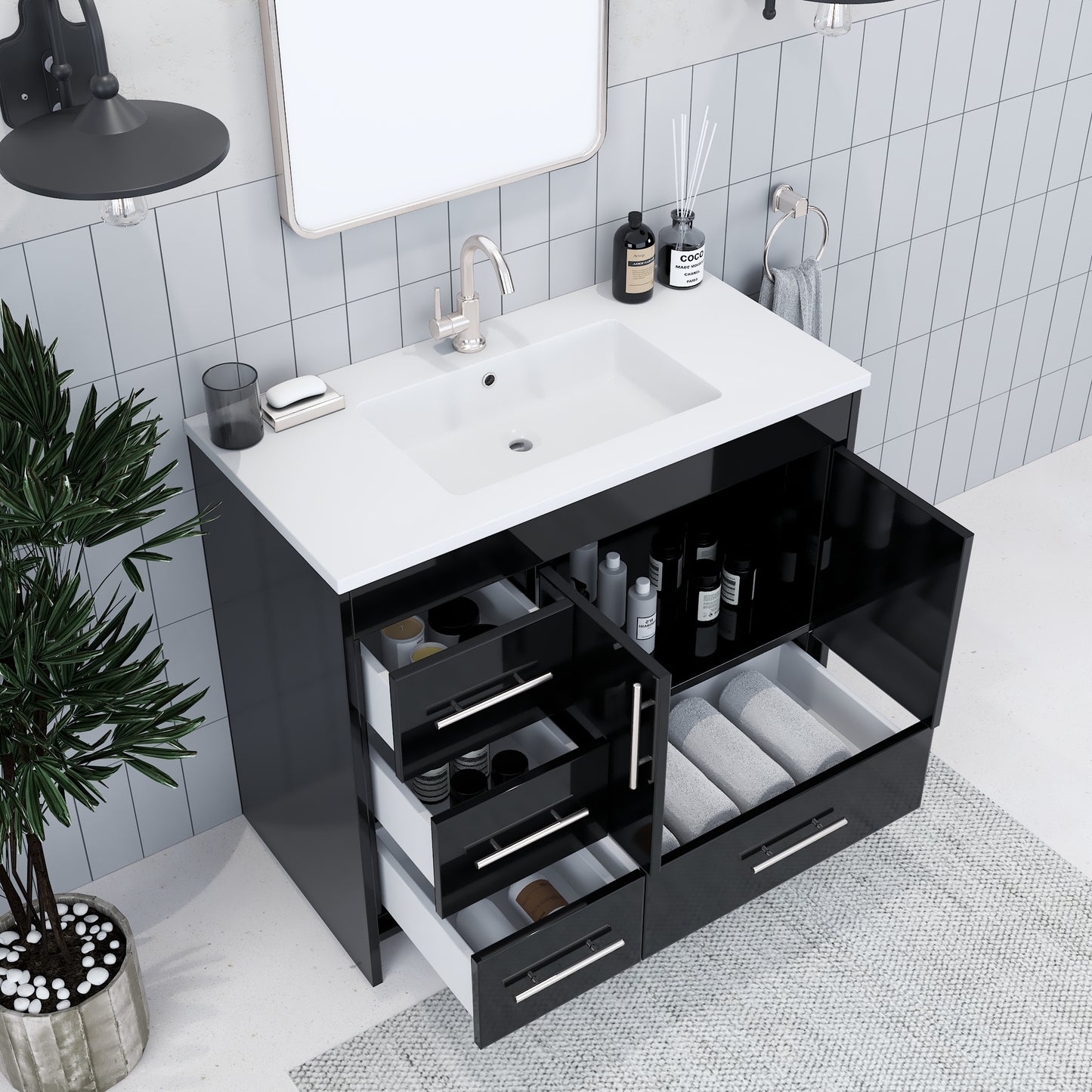 Flow 40" Bathroom Vanity with integrated counter top Left Side Drawers