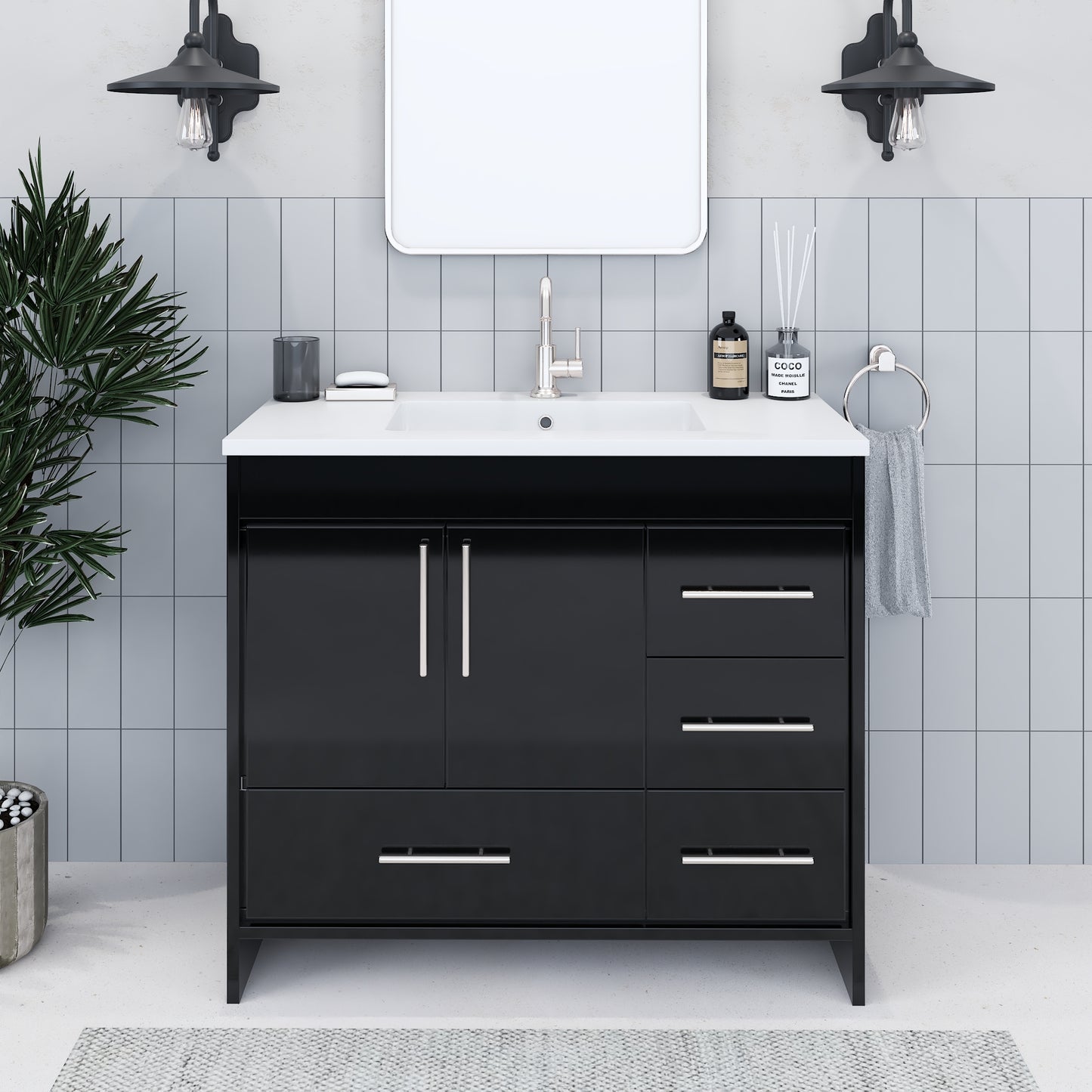 Flow 40" Bathroom Vanity with integrated counter top Right Side Drawers