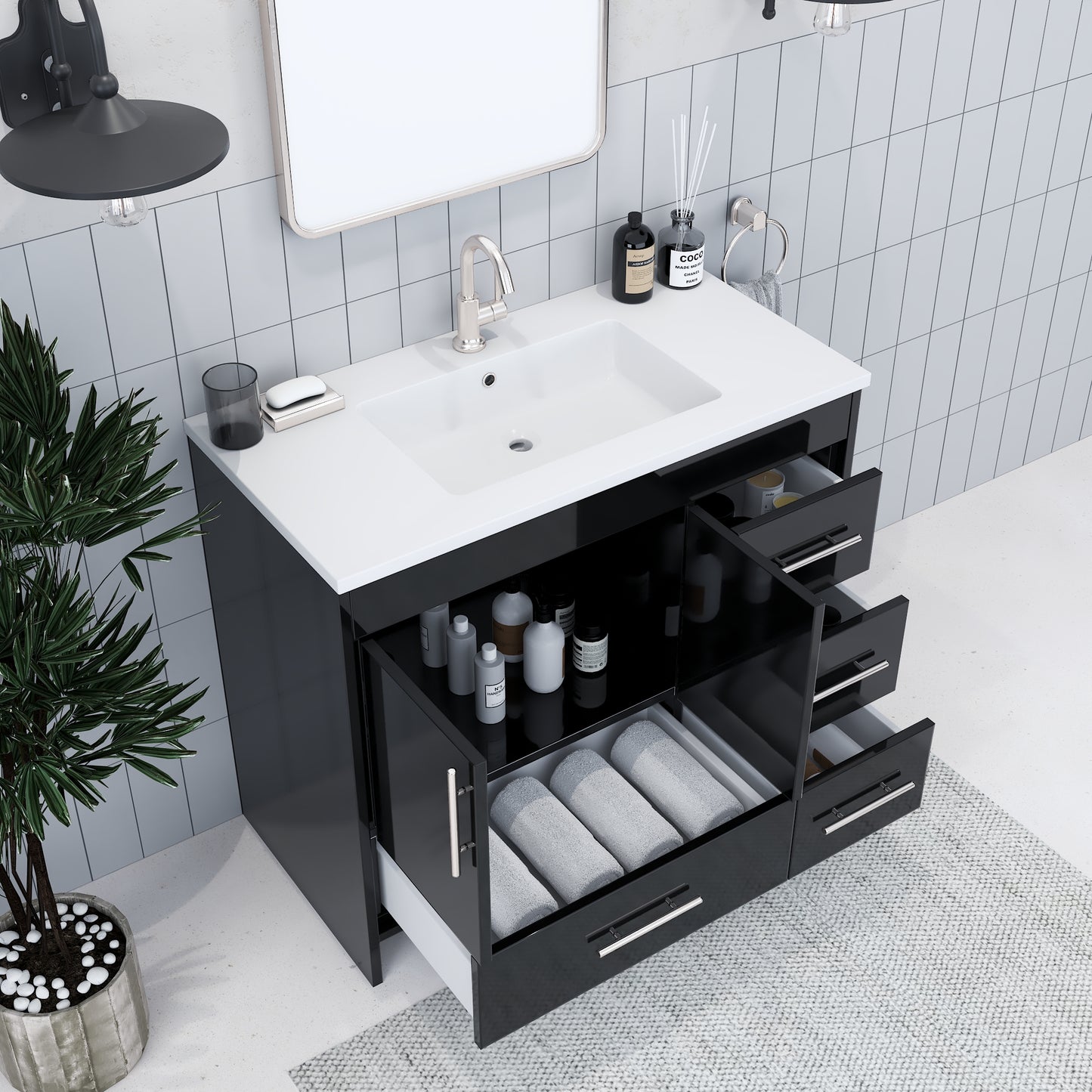 Flow 40" Bathroom Vanity with integrated counter top Right Side Drawers