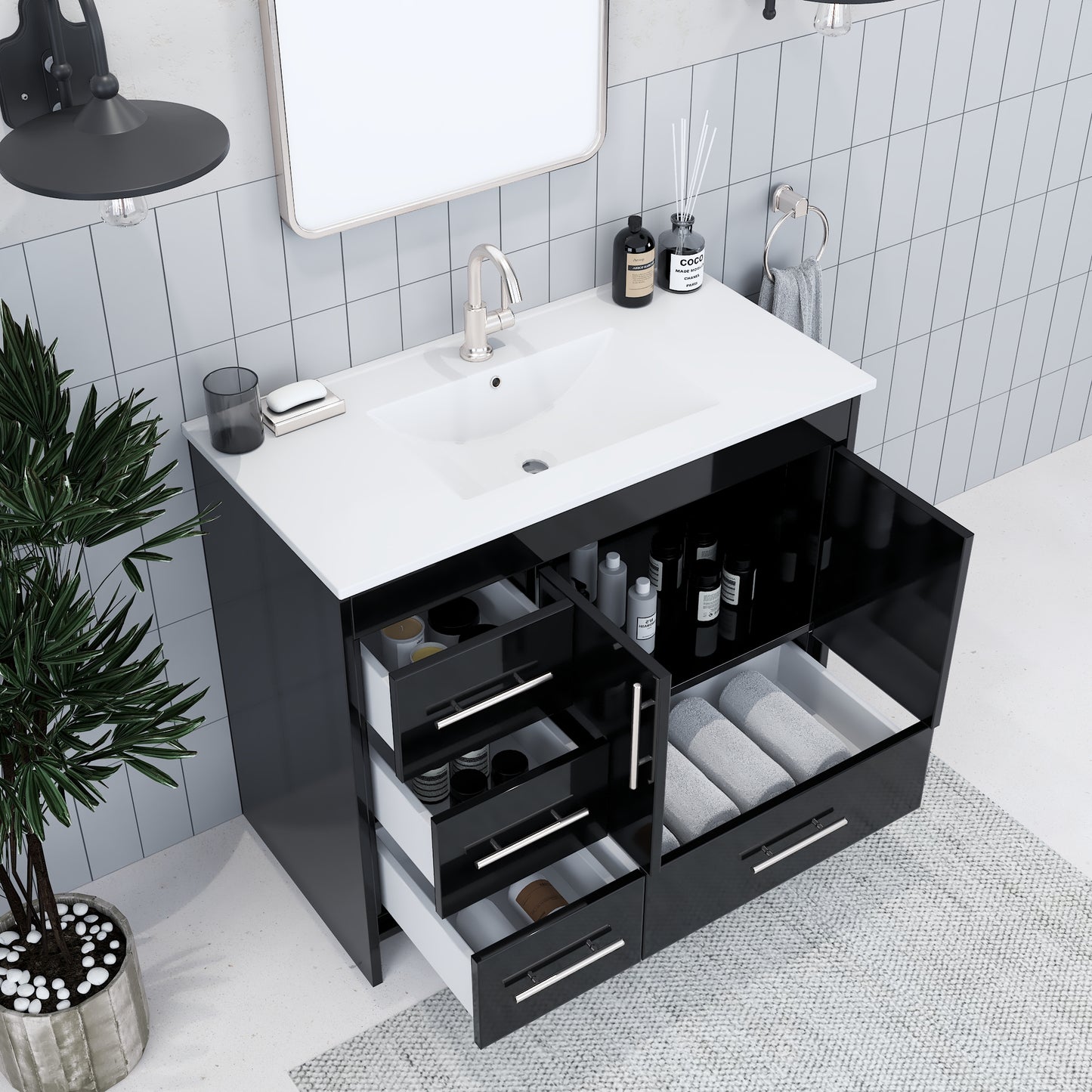Flow 40" Bathroom Vanity with integrated counter top Left Side Drawers