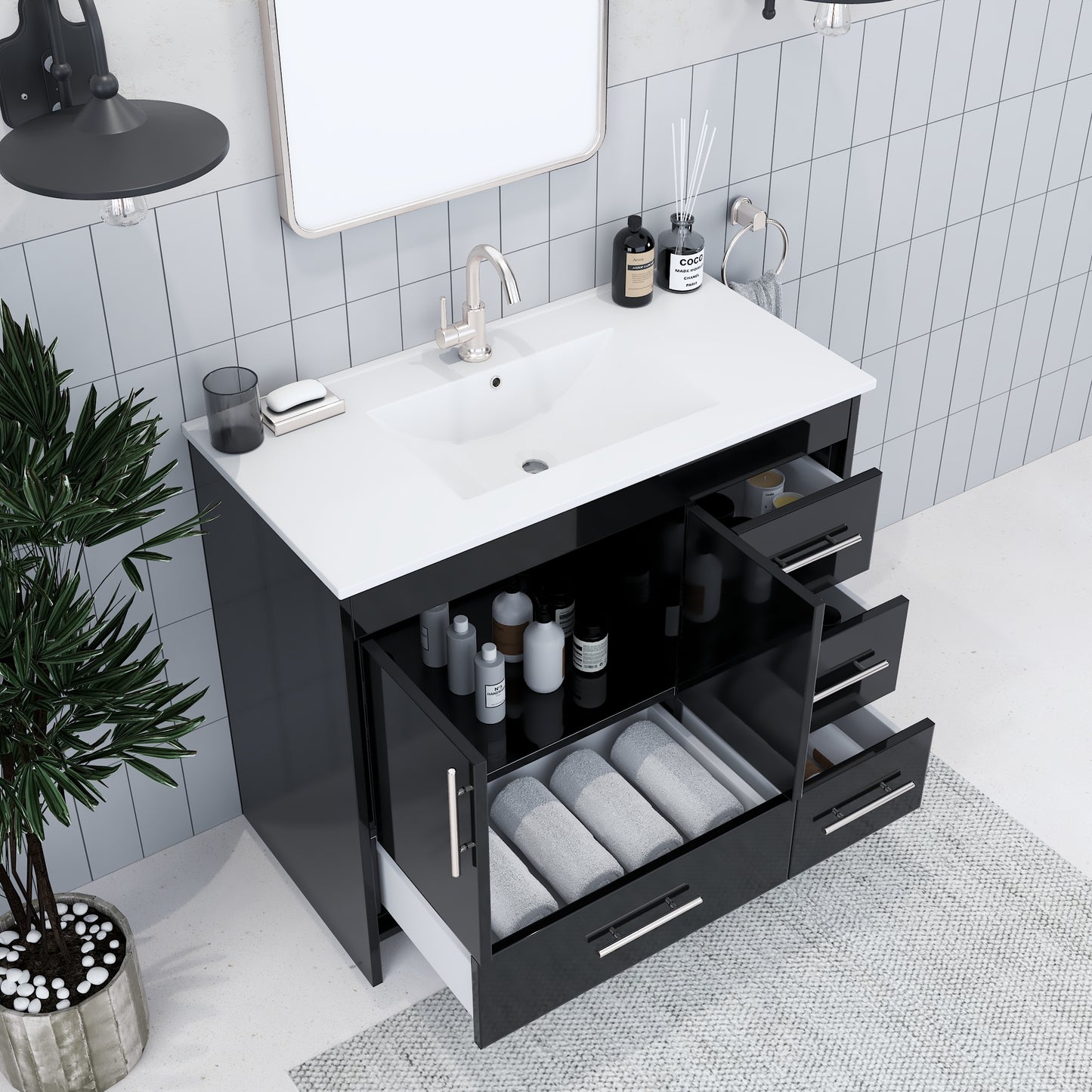 Flow 40" Bathroom Vanity with integrated counter top Right Side Drawers