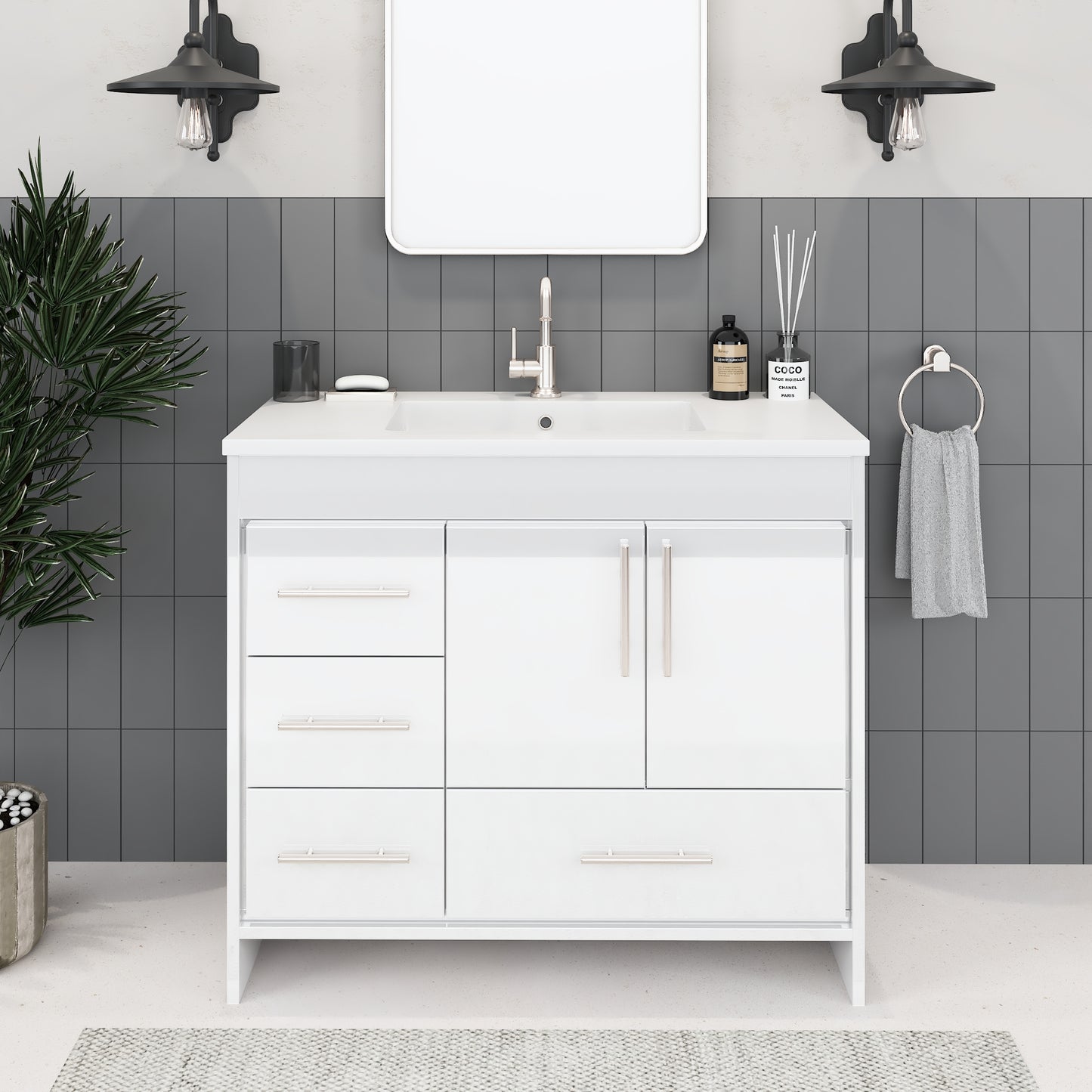 Flow 40" Bathroom Vanity with integrated counter top Left Side Drawers