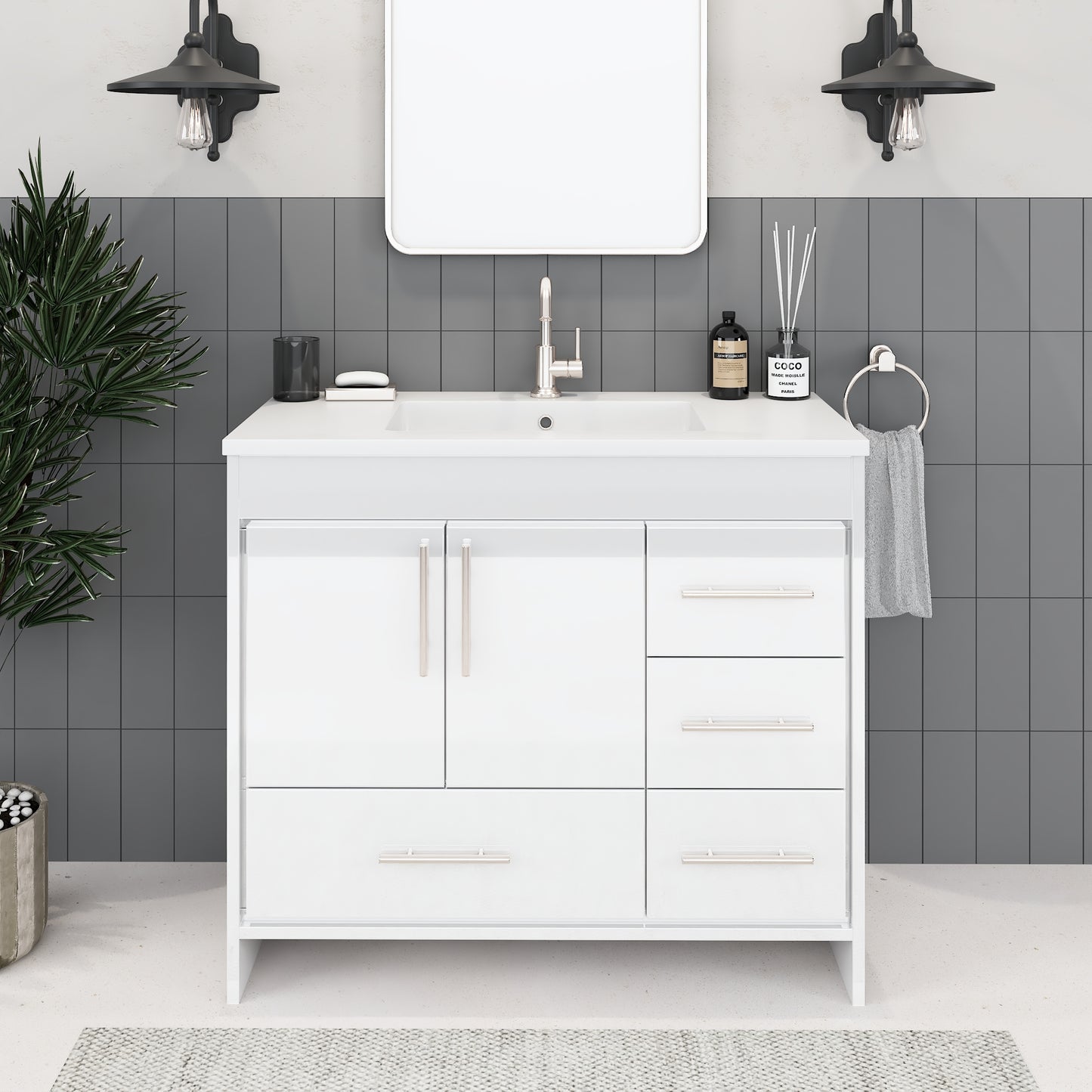 Flow 40" Bathroom Vanity with integrated counter top Right Side Drawers