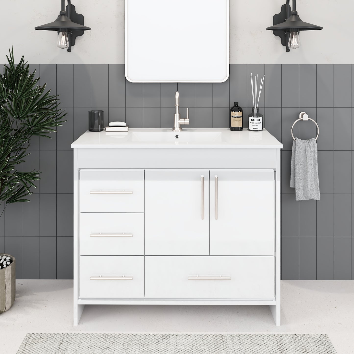 Flow 40" Bathroom Vanity with integrated counter top Left Side Drawers