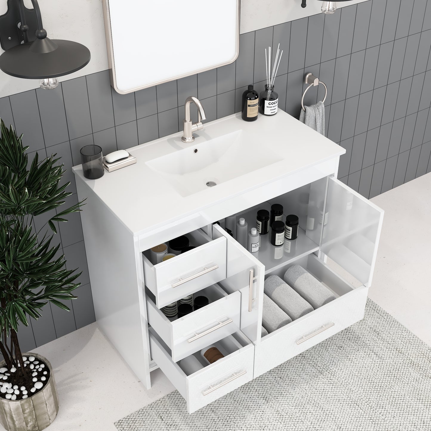 Flow 40" Bathroom Vanity with integrated counter top Left Side Drawers