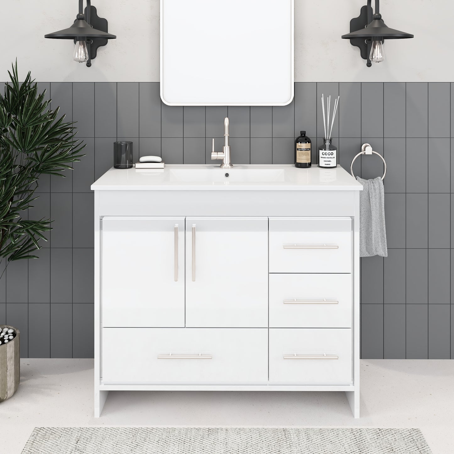 Flow 40" Bathroom Vanity with integrated counter top Right Side Drawers