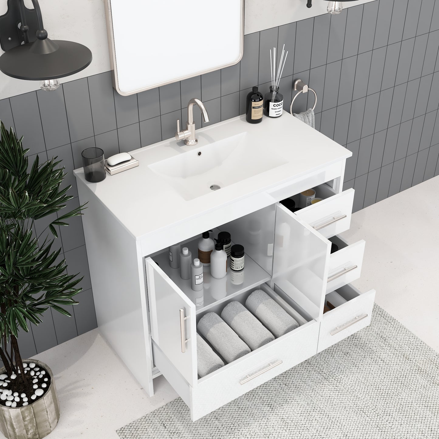 Flow 40" Bathroom Vanity with integrated counter top Right Side Drawers