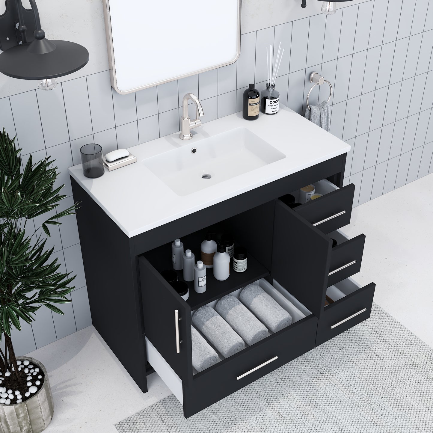 Flow 40" Bathroom Vanity with integrated counter top Left Side Drawers