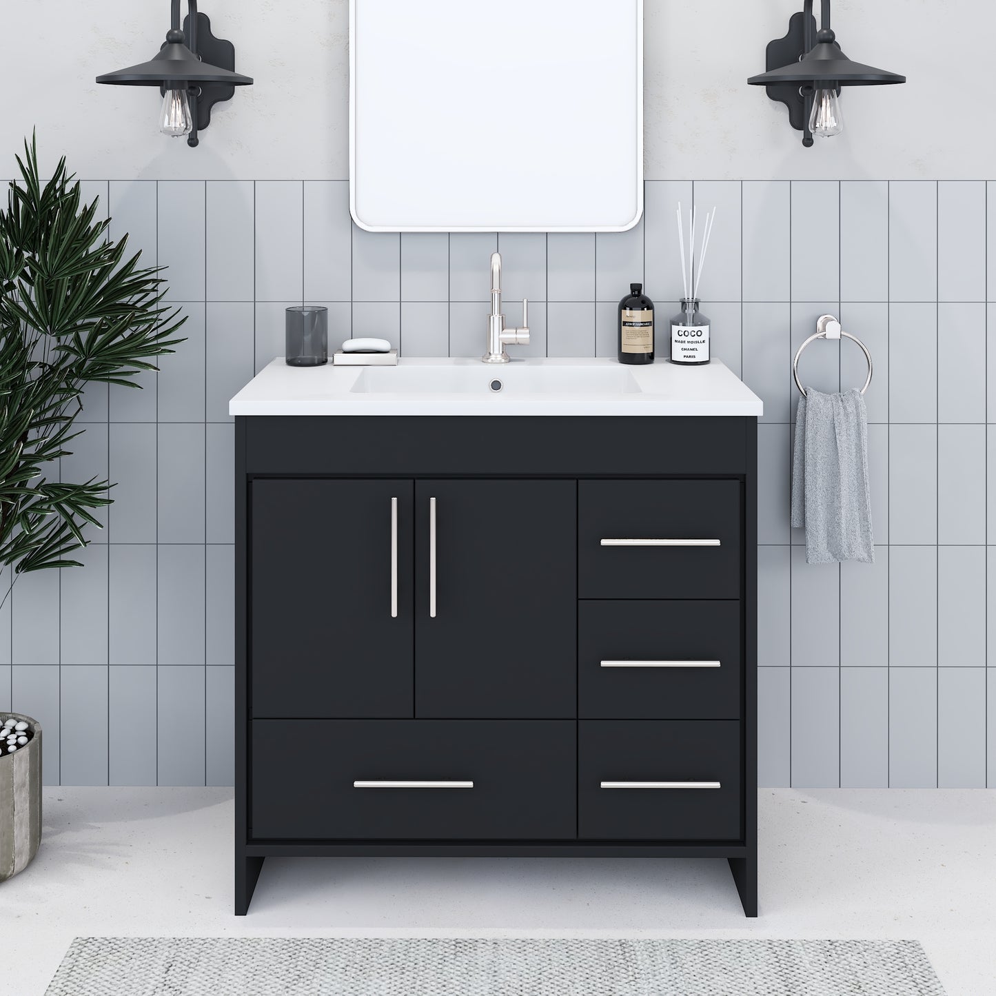 Flow 36" Bathroom Vanity with integrated counter top Left Side Drawers