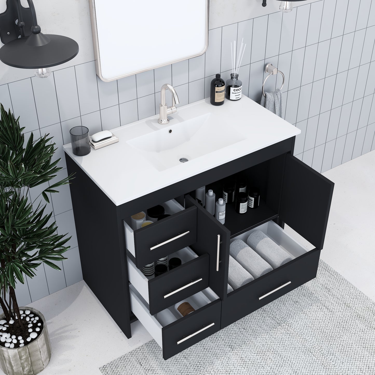 Flow 40" Bathroom Vanity with integrated counter top Left Side Drawers