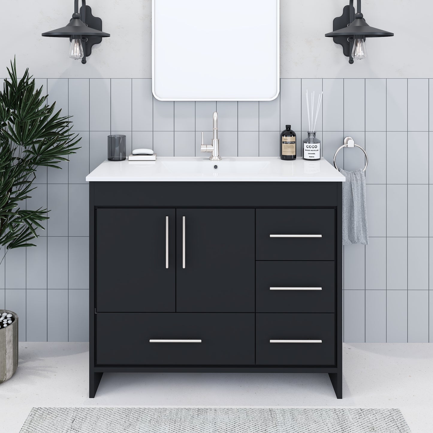 Flow 40" Bathroom Vanity with integrated counter top Right Side Drawers