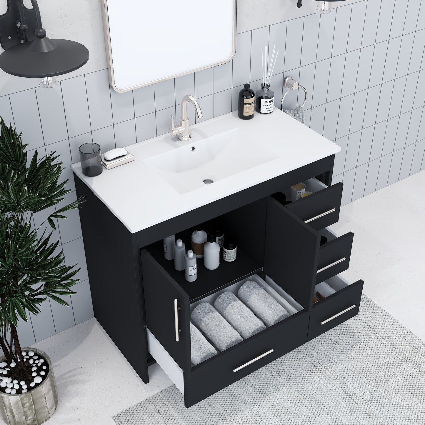 Flow 40" Bathroom Vanity with integrated counter top Right Side Drawers