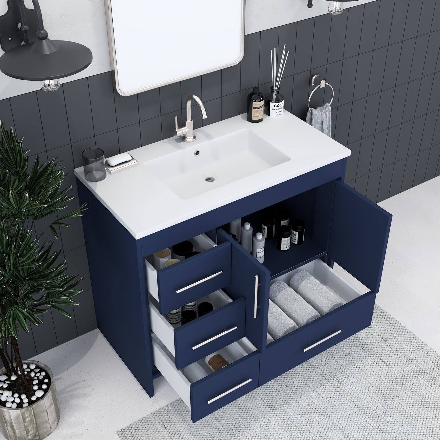Flow 40" Bathroom Vanity with integrated counter top Left Side Drawers