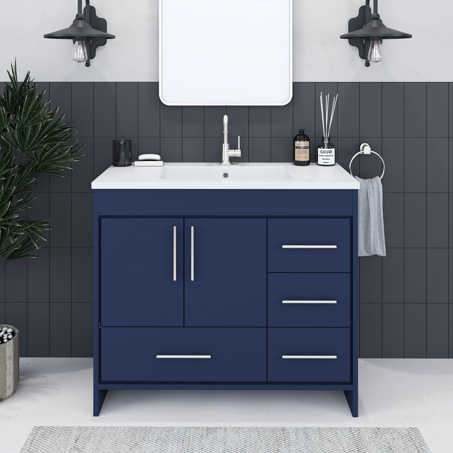Flow 40" Bathroom Vanity with integrated counter top Right Side Drawers