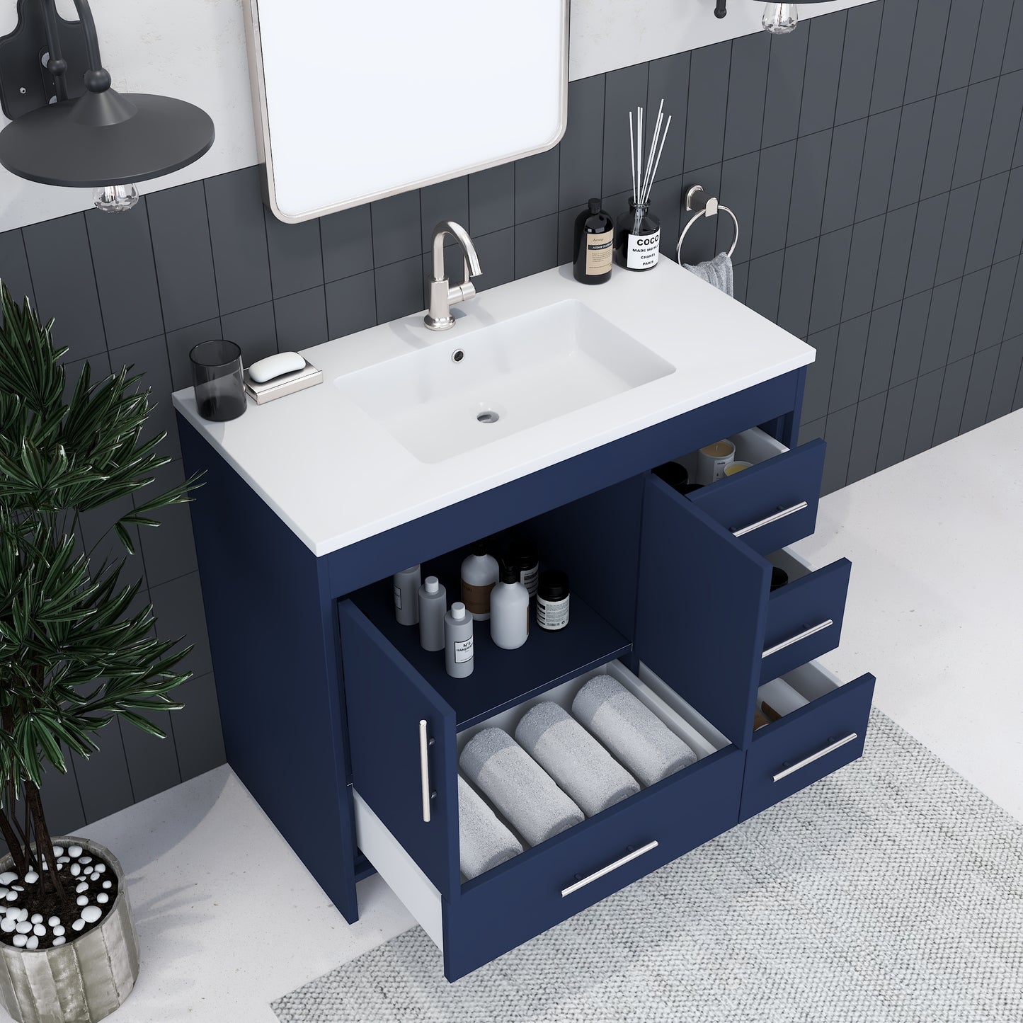 Flow 40" Bathroom Vanity with integrated counter top Right Side Drawers