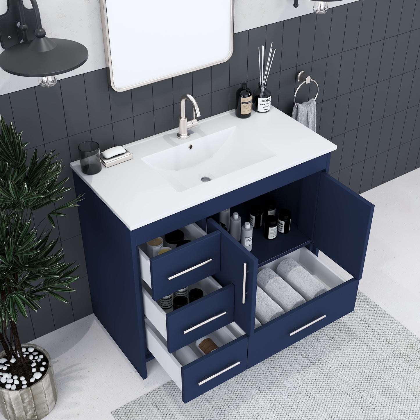 Flow 40" Bathroom Vanity with integrated counter top Left Side Drawers