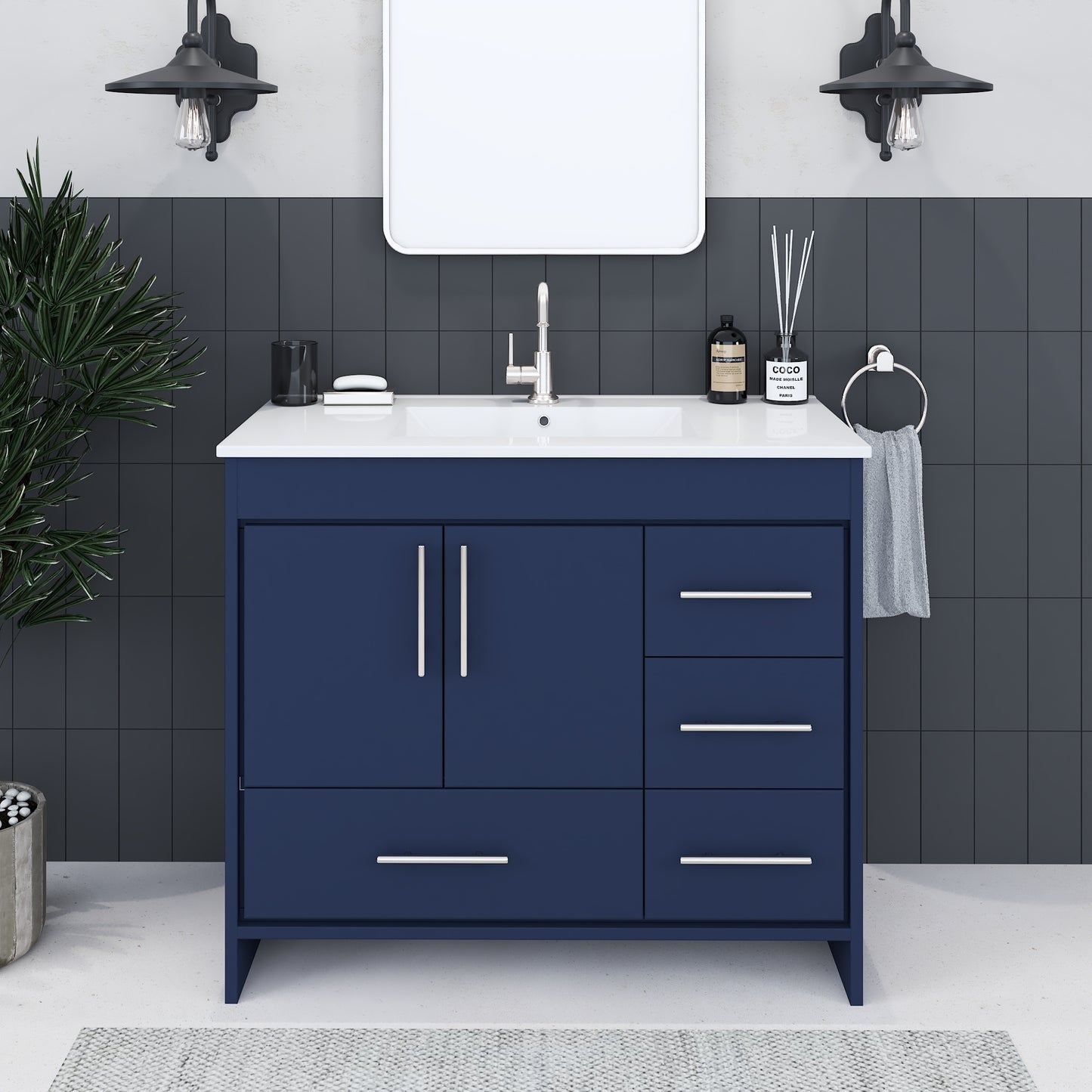 Flow 40" Bathroom Vanity with integrated counter top Right Side Drawers