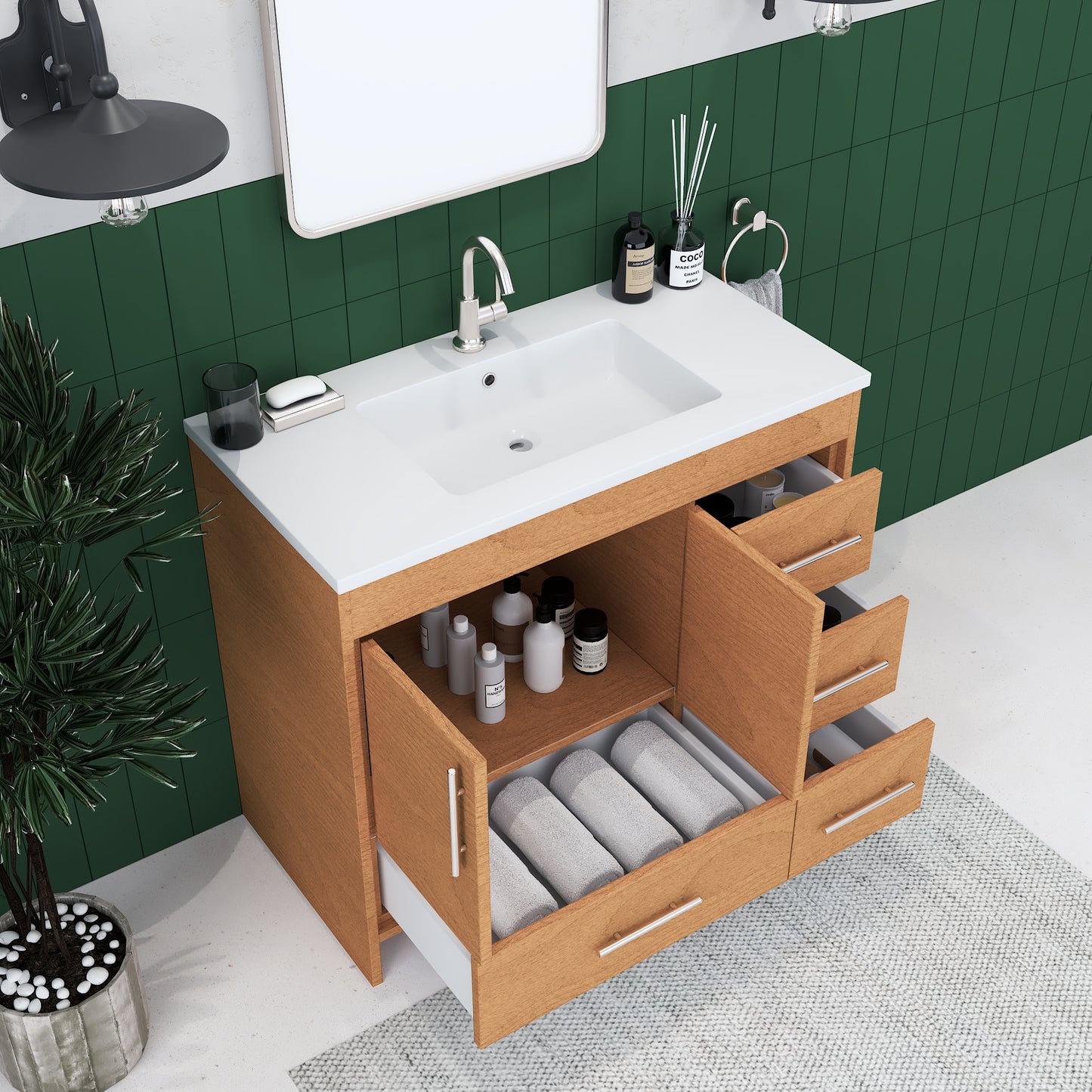 Flow 40" Bathroom Vanity with integrated counter top Right Side Drawers
