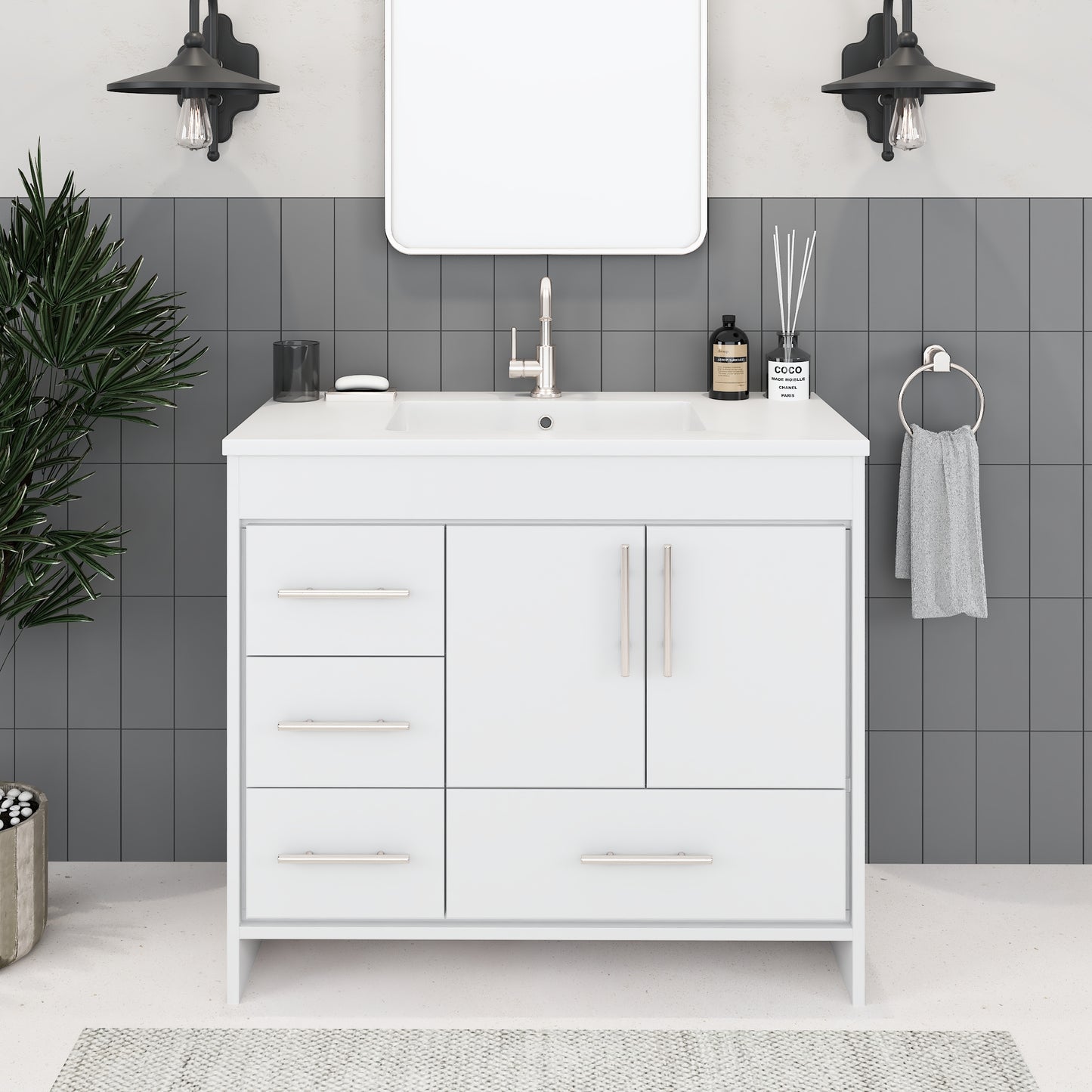 Flow 40" Bathroom Vanity with integrated counter top Left Side Drawers