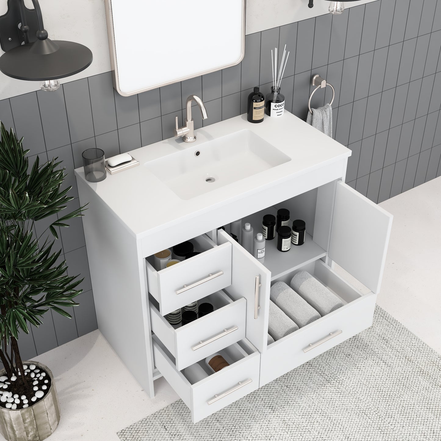 Flow 40" Bathroom Vanity with integrated counter top Left Side Drawers