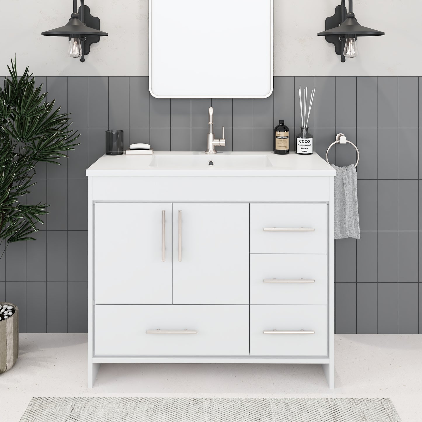 Flow 40" Bathroom Vanity with integrated counter top Right Side Drawers