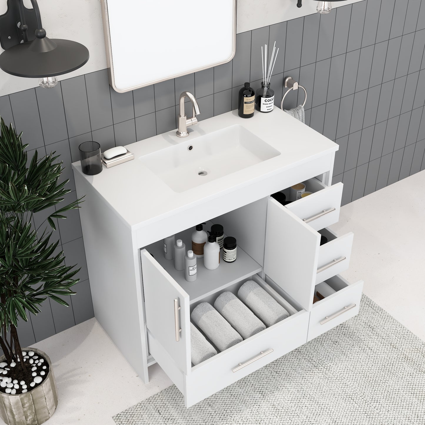 Flow 40" Bathroom Vanity with integrated counter top Right Side Drawers