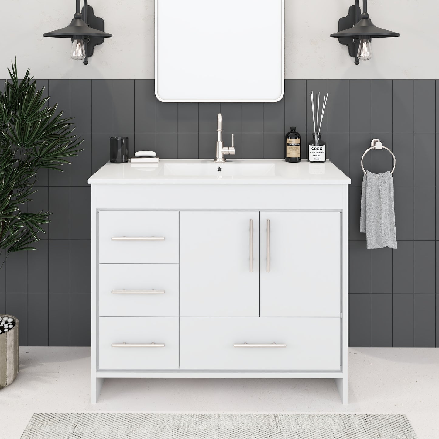 Flow 40" Bathroom Vanity with integrated counter top Left Side Drawers