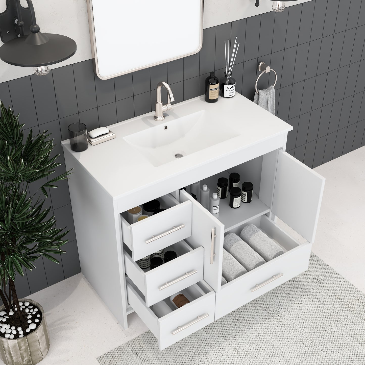 Flow 40" Bathroom Vanity with integrated counter top Left Side Drawers