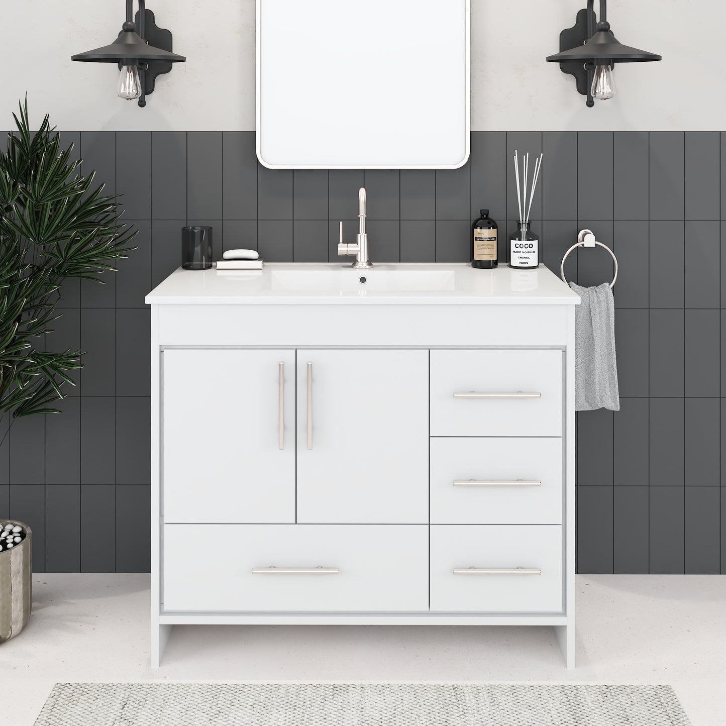 Flow 40" Bathroom Vanity with integrated counter top Right Side Drawers