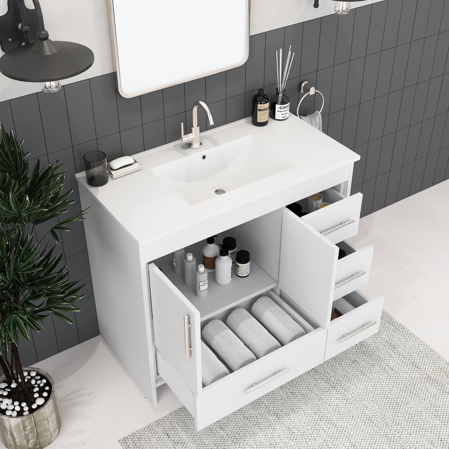 Flow 40" Bathroom Vanity with integrated counter top Right Side Drawers