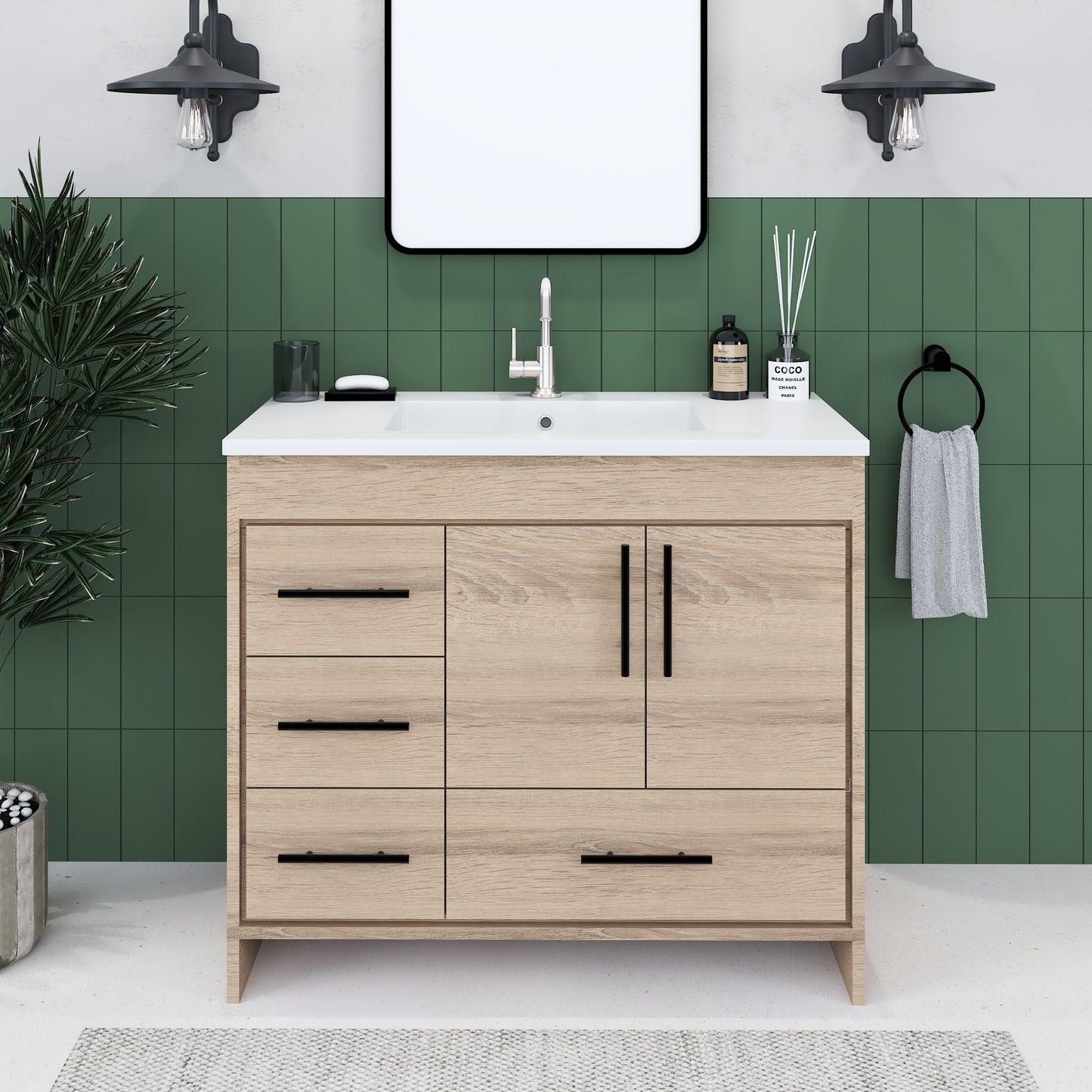 Flow 40" Bathroom Vanity with integrated counter top Left Side Drawers