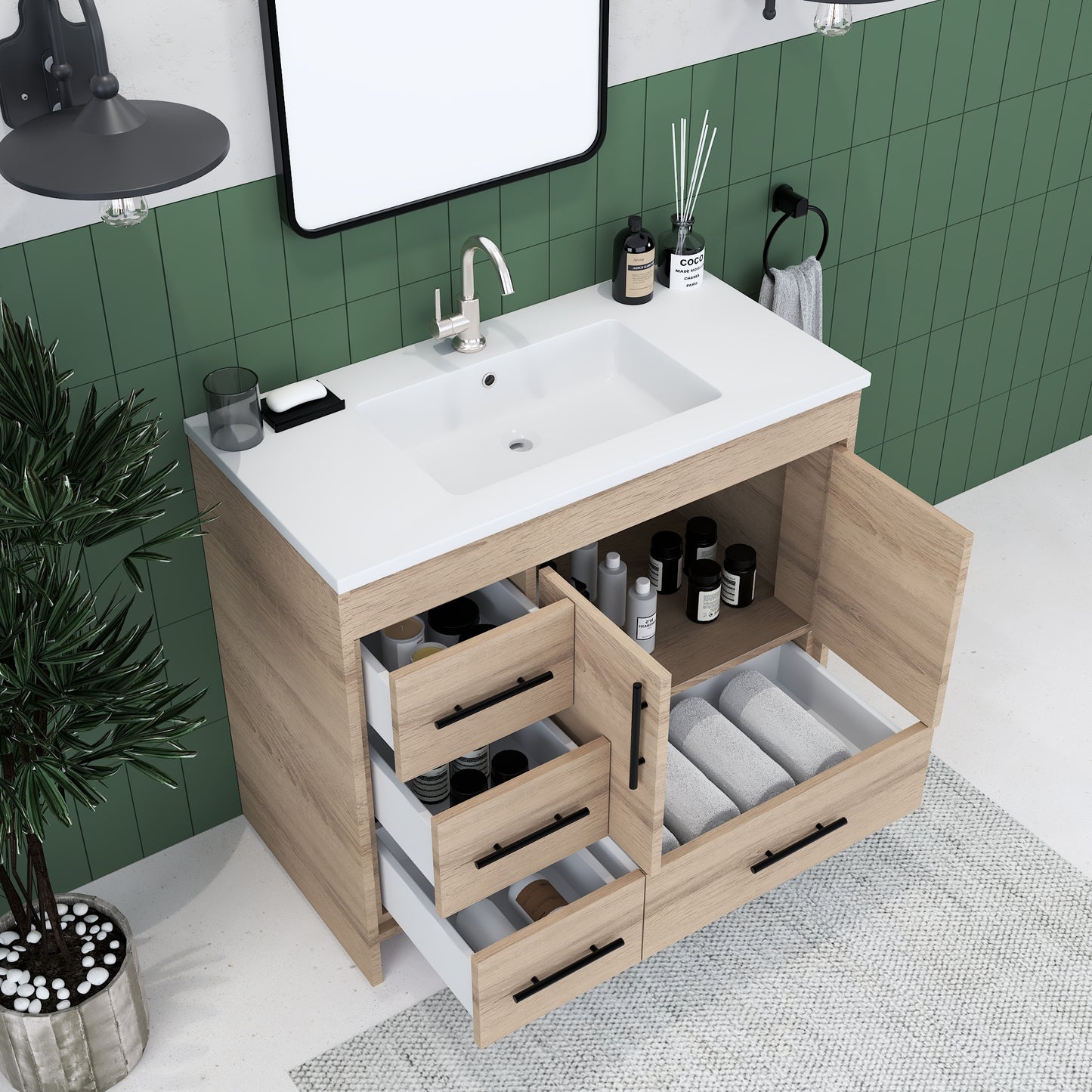 Flow 40" Bathroom Vanity with integrated counter top Left Side Drawers