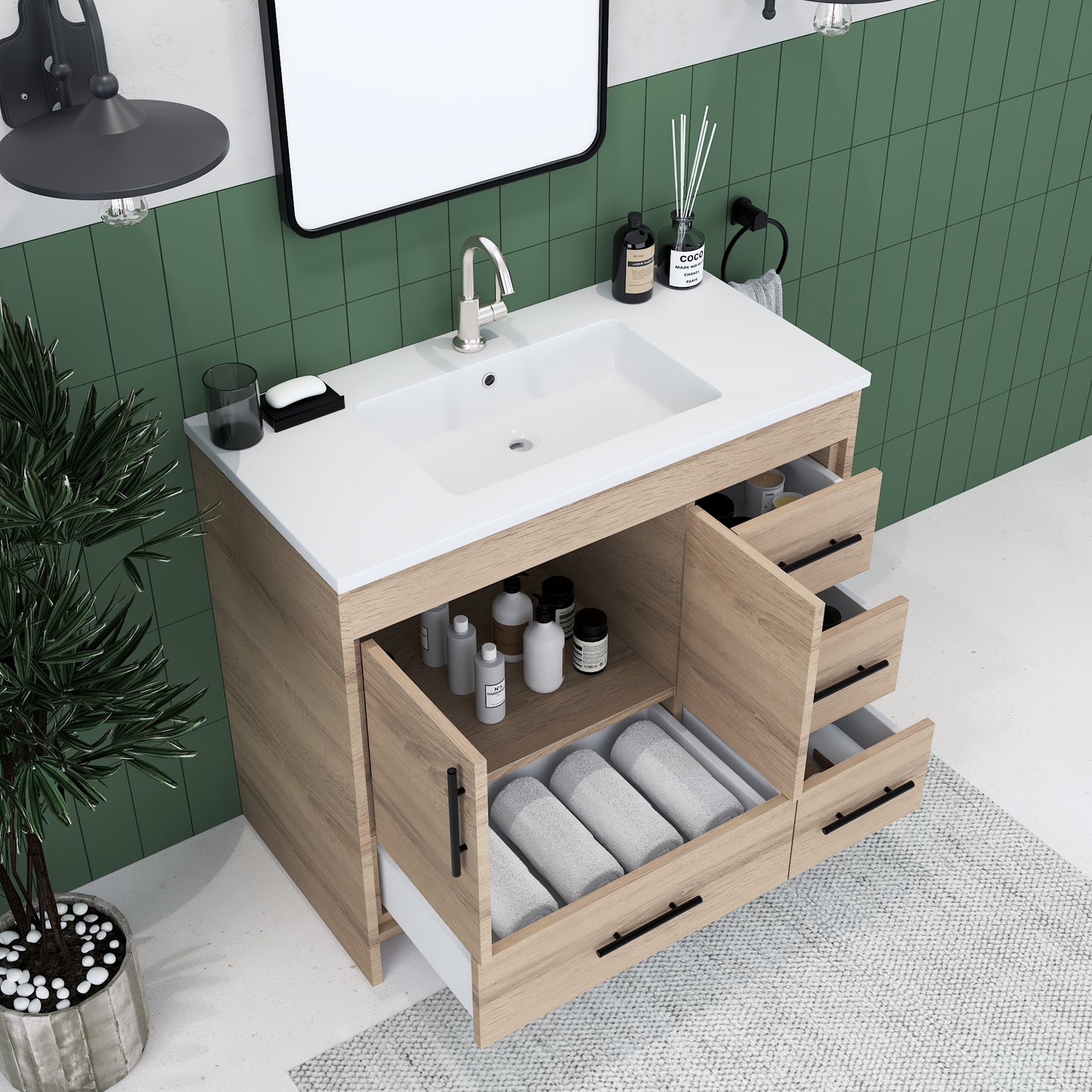 Flow 40" Bathroom Vanity with integrated counter top Right Side Drawers