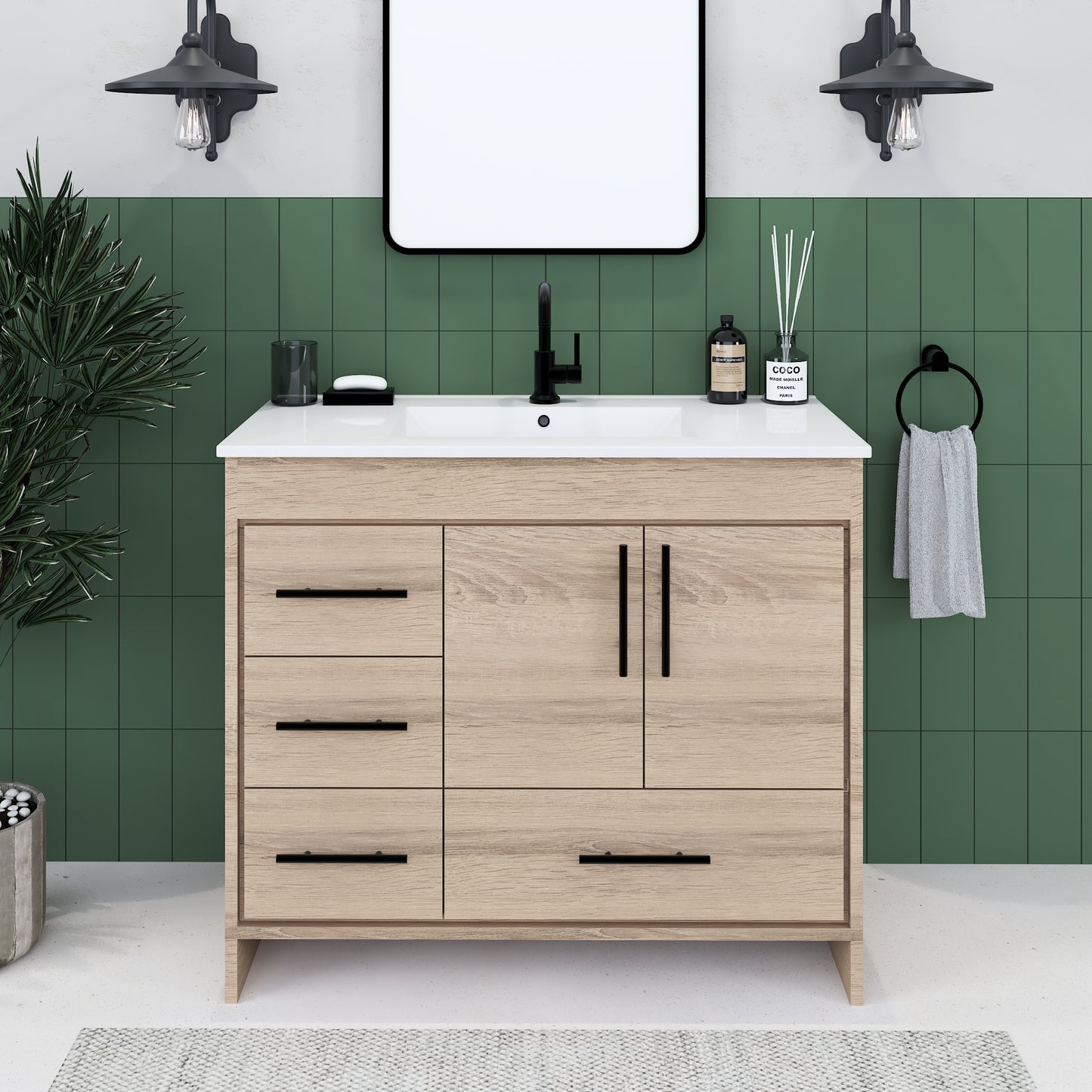 Flow 40" Bathroom Vanity with integrated counter top Left Side Drawers