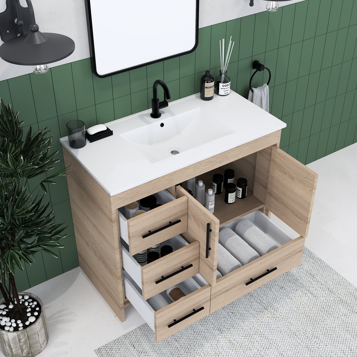 Flow 40" Bathroom Vanity with integrated counter top Left Side Drawers