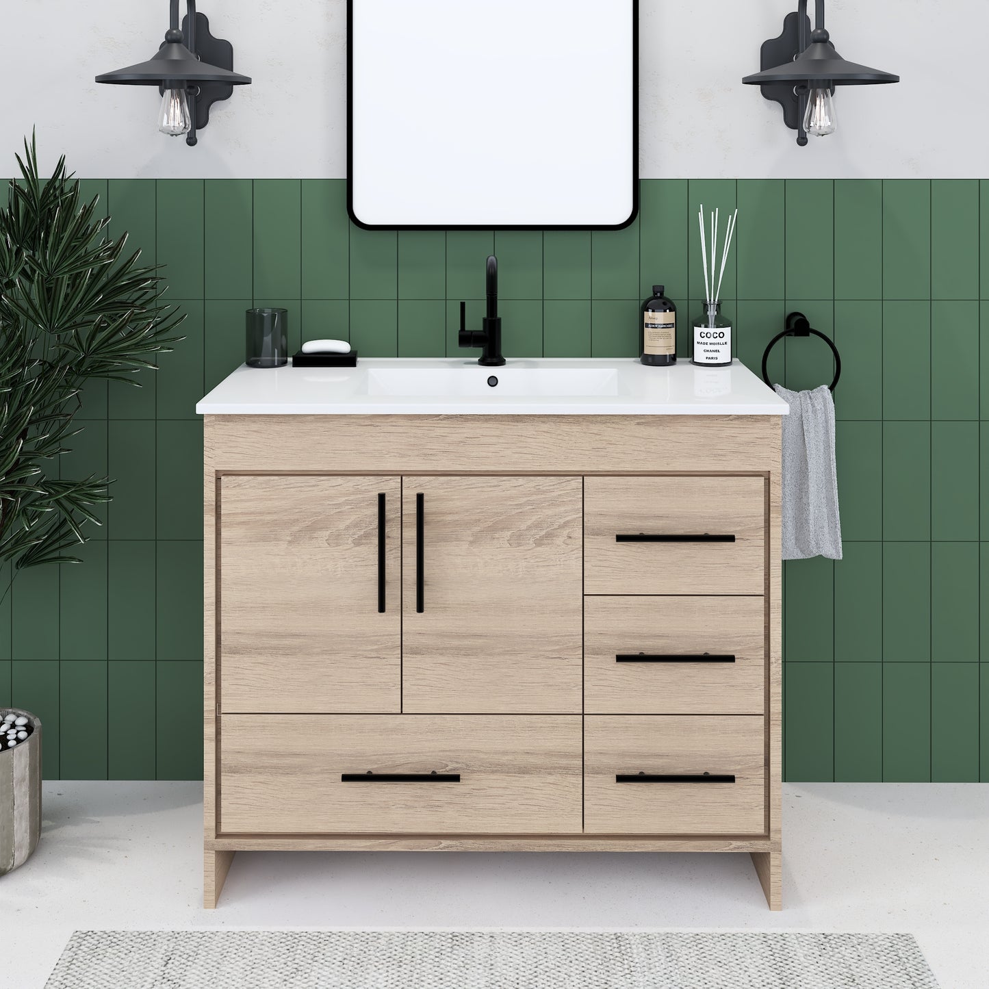 Flow 40" Bathroom Vanity with integrated counter top Right Side Drawers
