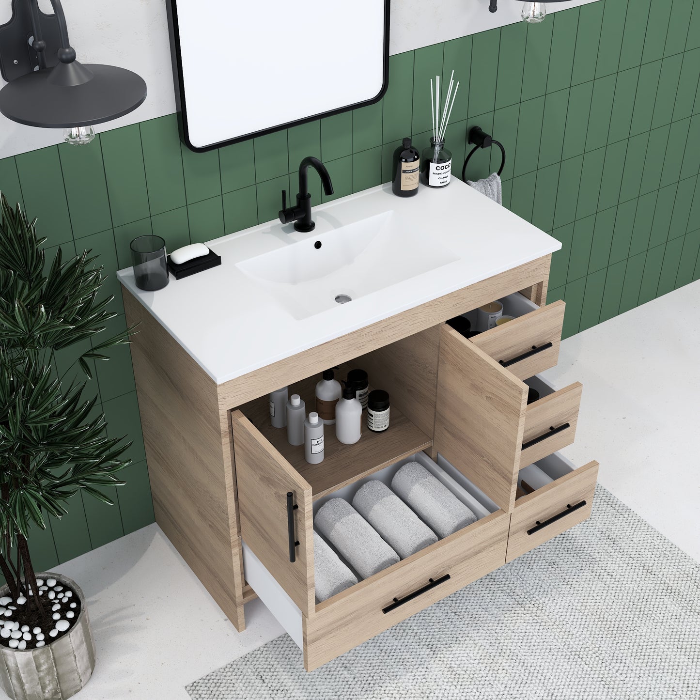 Flow 40" Bathroom Vanity with integrated counter top Right Side Drawers