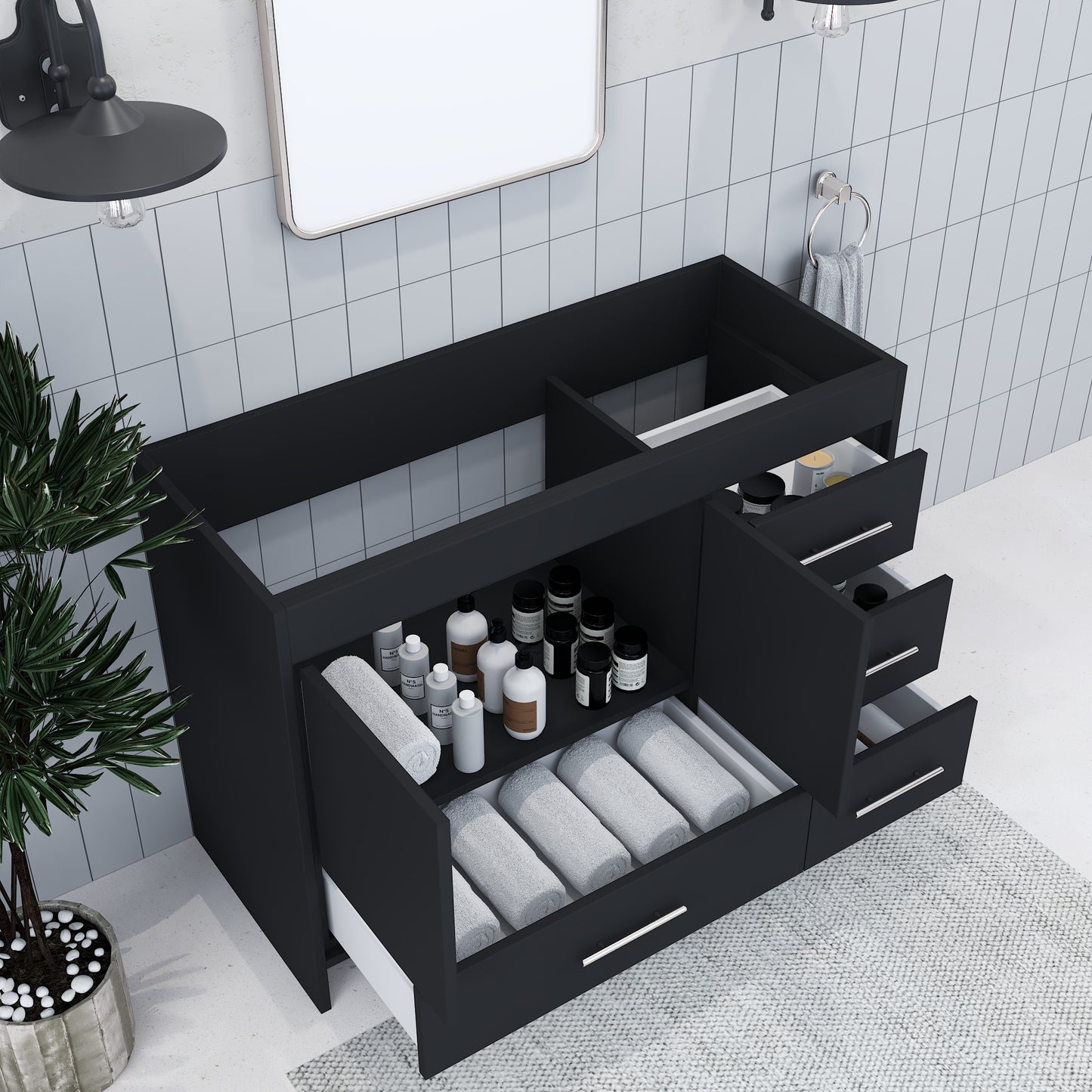 Flow 48" Bathroom Vanity Right Side Drawers Cabinet Only