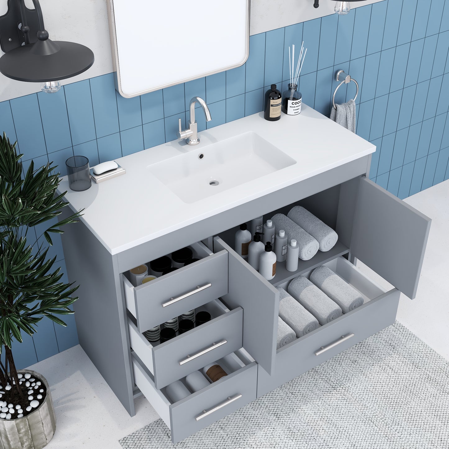 Flow 48" Bathroom Vanity with integrated counter top Left Side Drawers