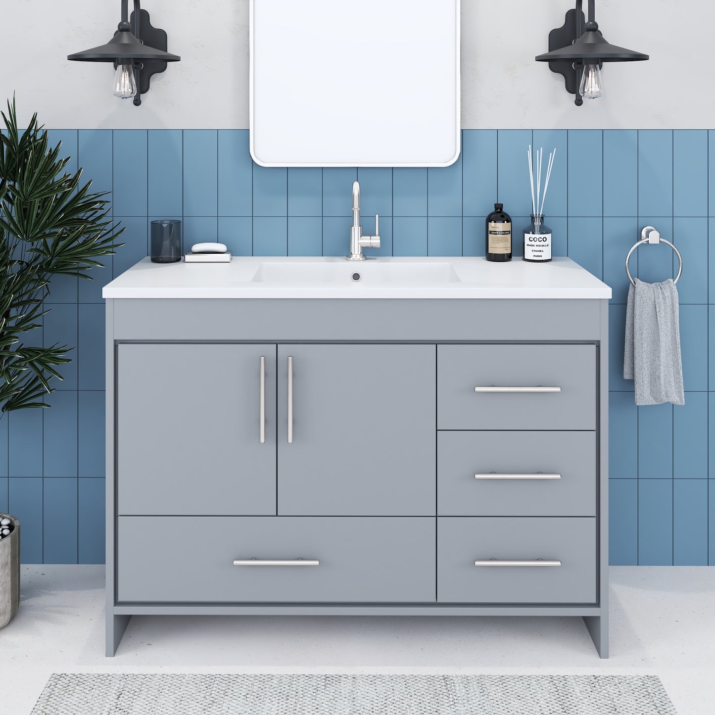 Flow 48" Bathroom Vanity with integrated counter top Right Side Drawers