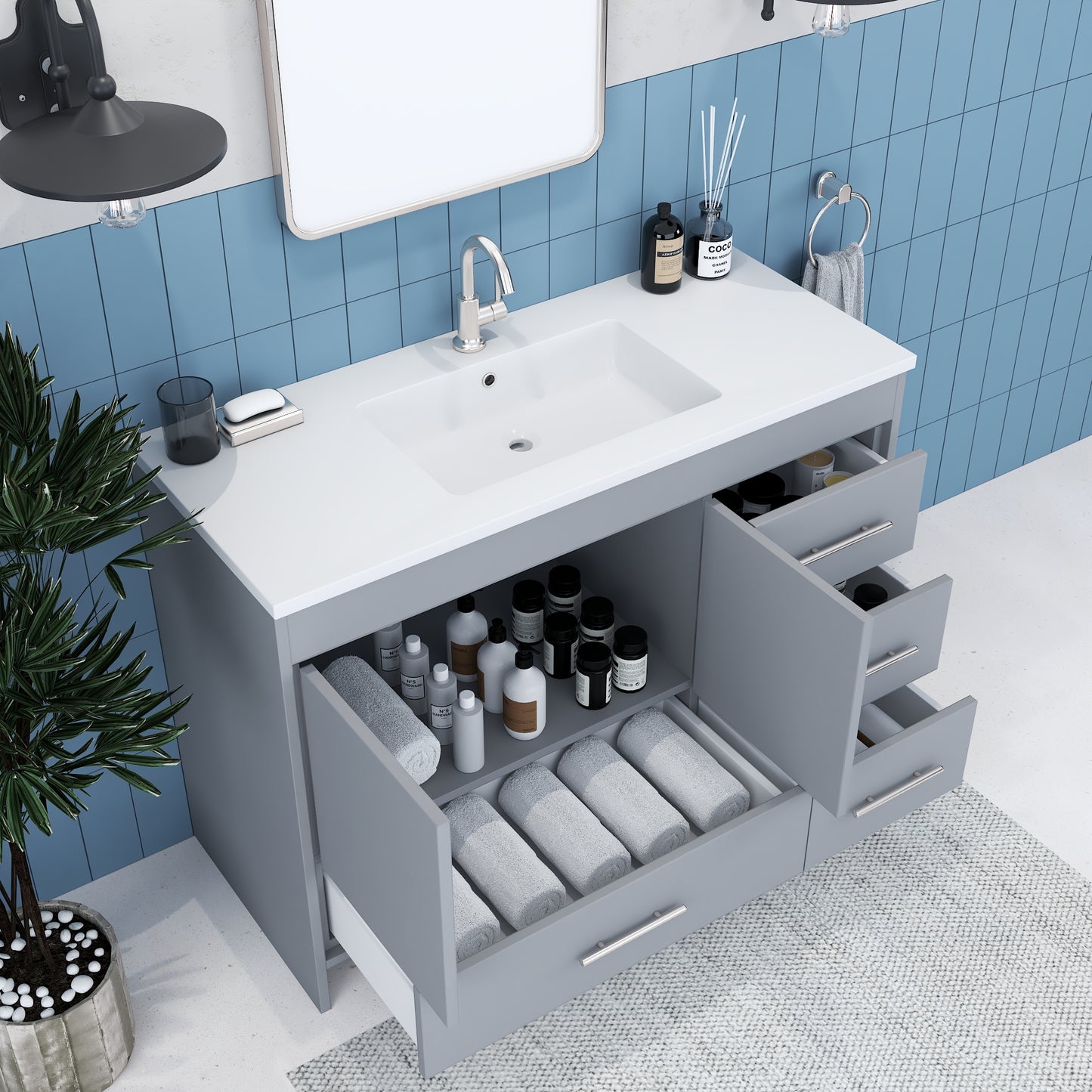 Flow 48" Bathroom Vanity with integrated counter top Right Side Drawers
