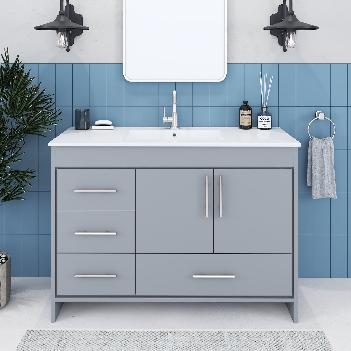 Flow 48" Bathroom Vanity with integrated counter top Left Side Drawers