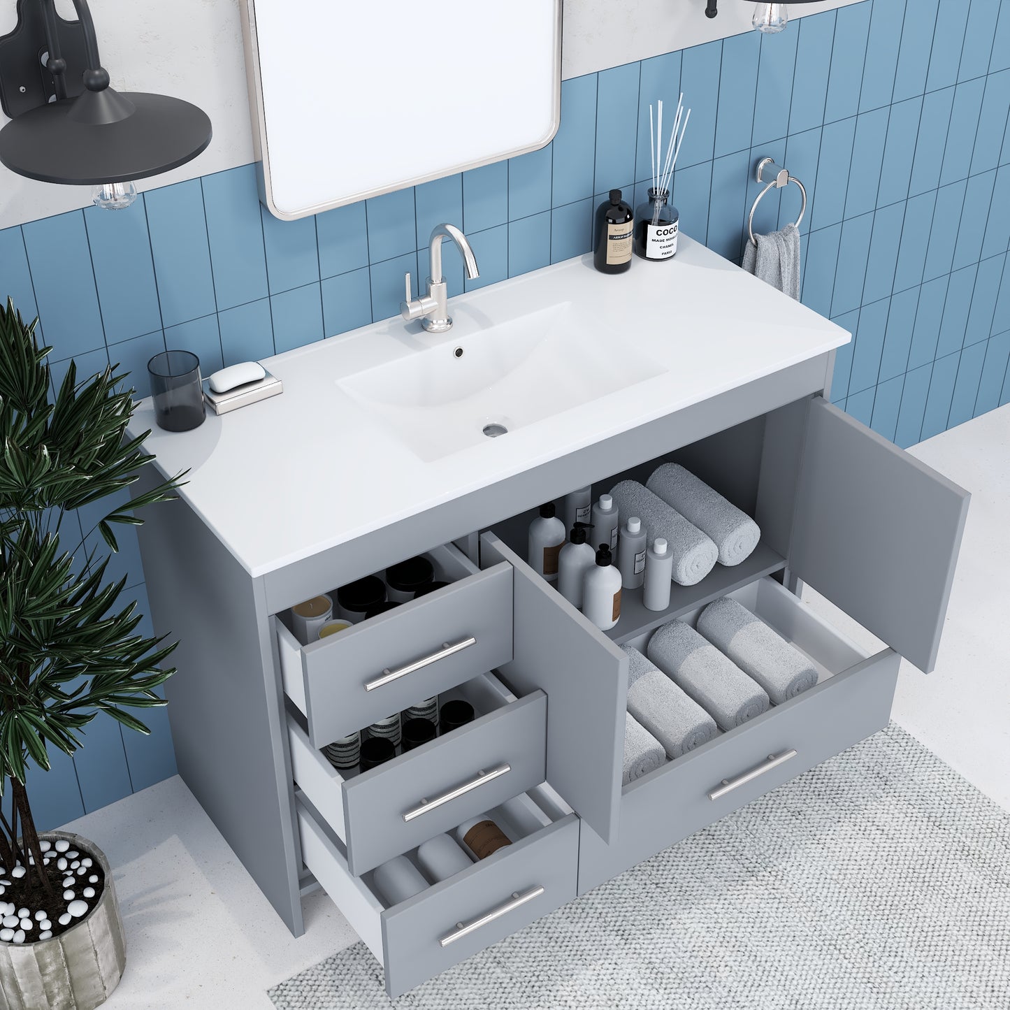 Flow 48" Bathroom Vanity with integrated counter top Left Side Drawers