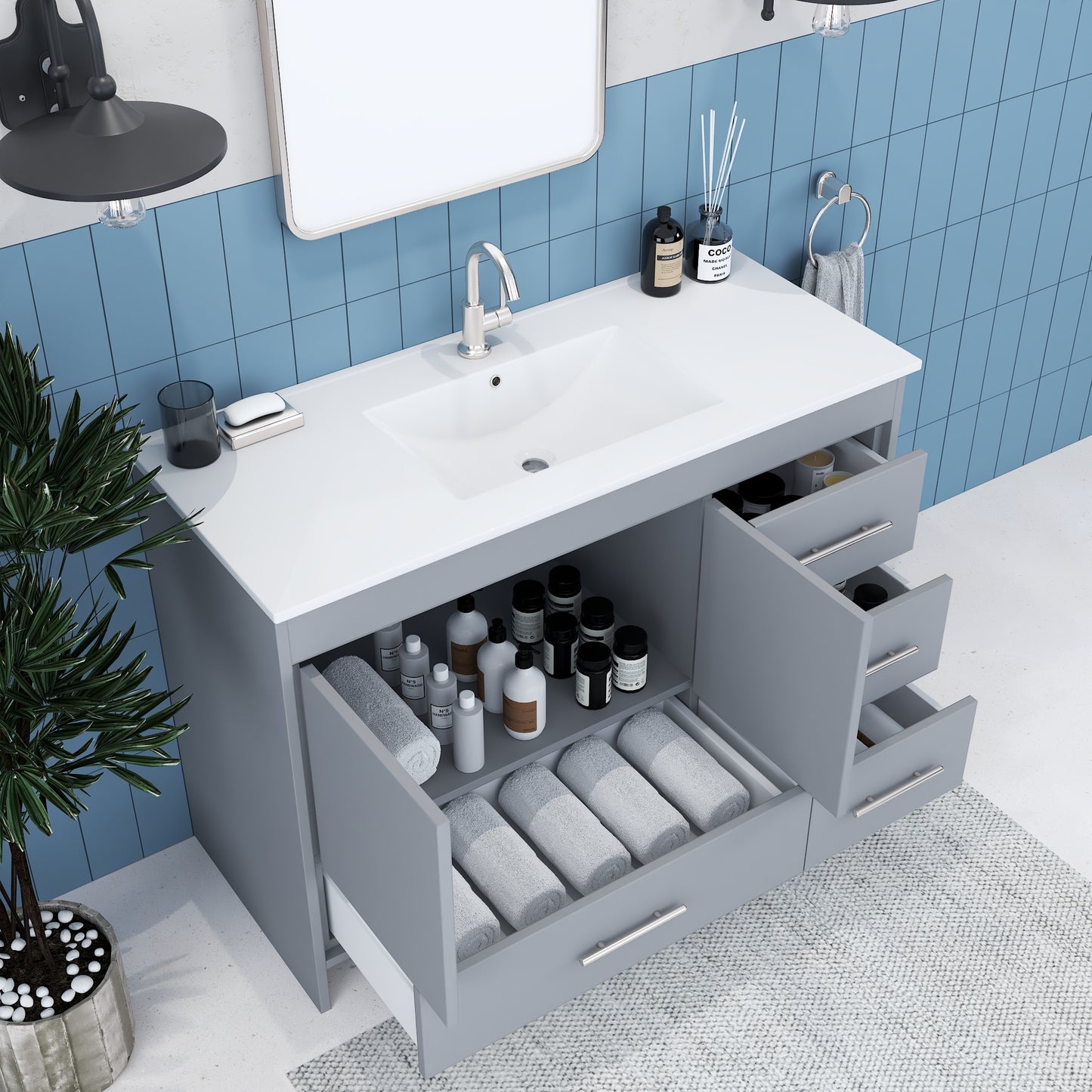 Flow 48" Bathroom Vanity with integrated counter top Right Side Drawers