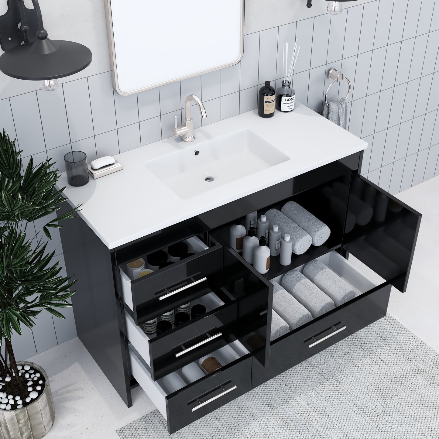 Flow 48" Bathroom Vanity with integrated counter top Left Side Drawers