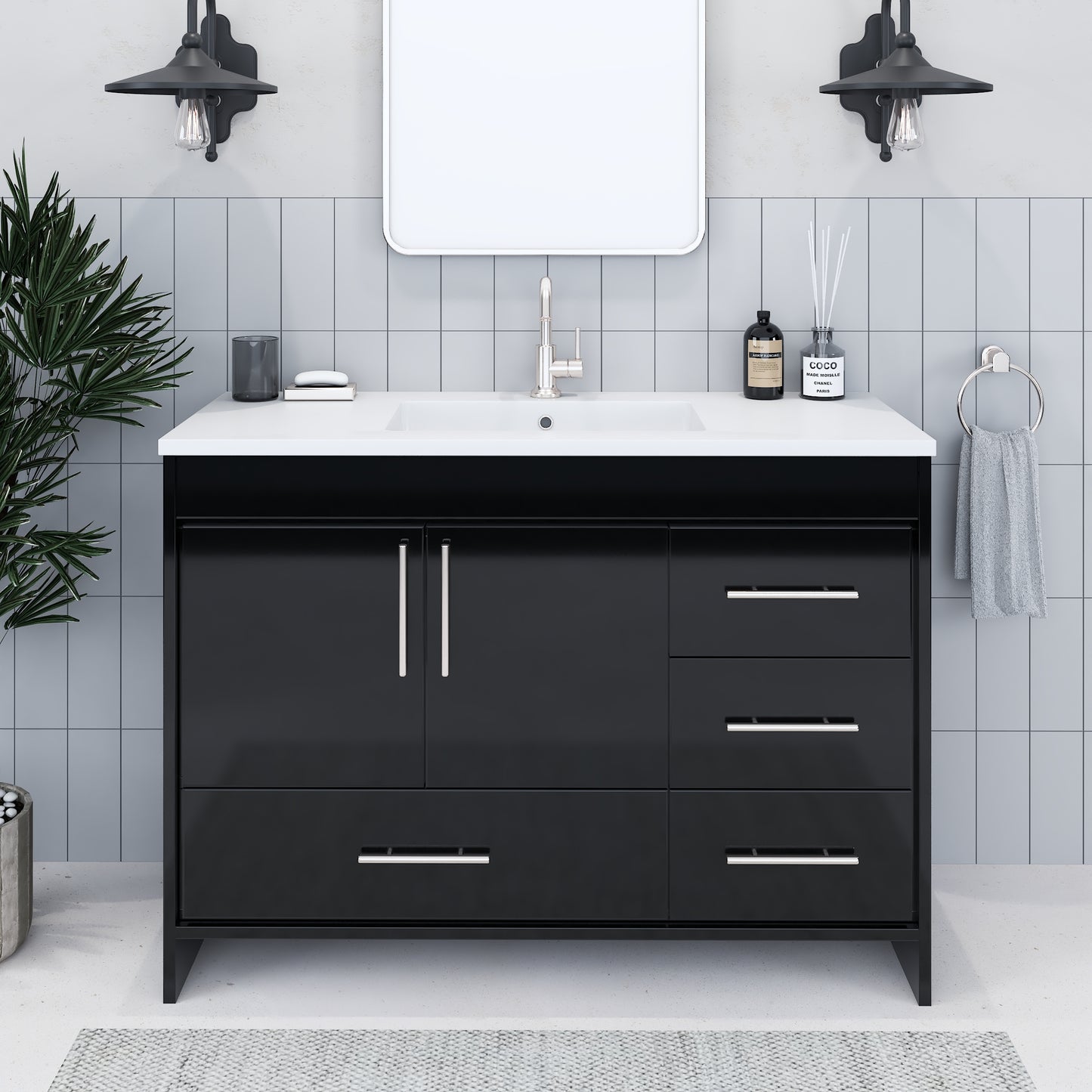 Flow 48" Bathroom Vanity with integrated counter top Right Side Drawers